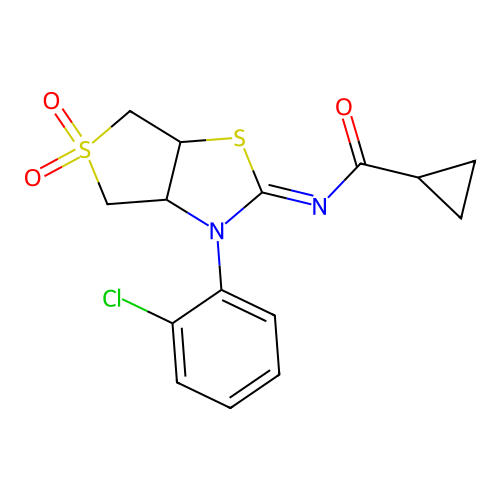 N-[(2Z)-3-(2-chlorophenyl)-5,5-dioxidotetrahydrothieno[3,4-d][1,3]thiazol-2(3H)-ylidene]cyclopropanecarboxamide structure