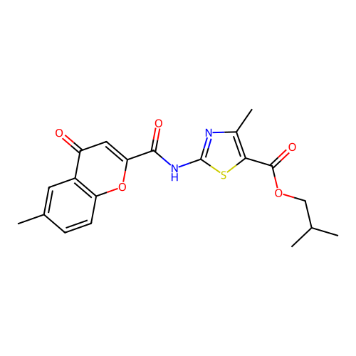 2-methylpropyl 4-methyl-2-{[(6-methyl-4-oxo-4H-chromen-2-yl)carbonyl]amino}-1,3-thiazole-5-carboxylate structure