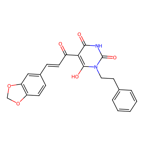 (E)-5-(3-(benzo[d][1,3]dioxol-5-yl)acryloyl)-6-hydroxy-3-phenethylpyrimidine-2,4(1H,3H)-dione structure