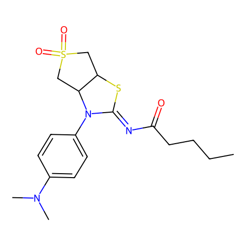 N-[(2Z)-3-[4-(dimethylamino)phenyl]-5,5-dioxidotetrahydrothieno[3,4-d][1,3]thiazol-2(3H)-ylidene]pentanamide structure
