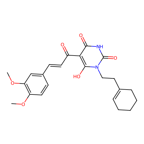 (E)-3-(2-(cyclohex-1-en-1-yl)ethyl)-5-(3-(3,4-dimethoxyphenyl)acryloyl)-6-hydroxypyrimidine-2,4(1H,3H)-dione structure