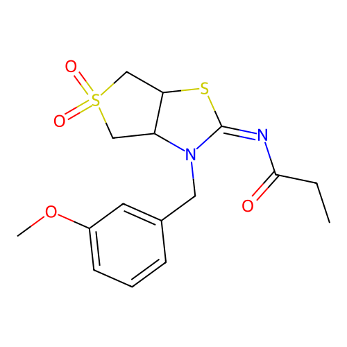 (Z)-N-(3-(3-methoxybenzyl)-5,5-dioxidotetrahydrothieno[3,4-d]thiazol-2(3H)-ylidene)propionamide structure
