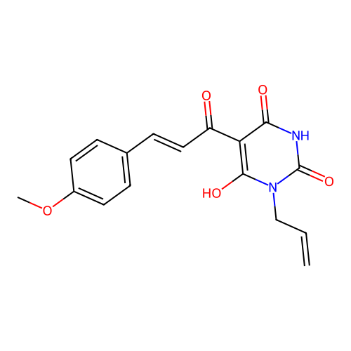 (E)-3-allyl-6-hydroxy-5-(3-(4-methoxyphenyl)acryloyl)pyrimidine-2,4(1H,3H)-dione structure