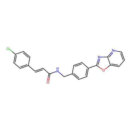 (2E)-3-(4-chlorophenyl)-N-[4-([1,3]oxazolo[4,5-b]pyridin-2-yl)benzyl]prop-2-enamide structure