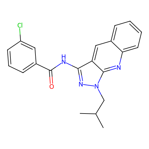 3-chloro-N-(1-isobutyl-1H-pyrazolo[3,4-b]quinolin-3-yl)benzamide structure