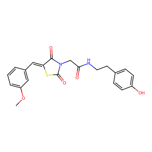 N-[2-(4-hydroxyphenyl)ethyl]-2-[(5Z)-5-(3-methoxybenzylidene)-2,4-dioxo-1,3-thiazolidin-3-yl]acetamide structure