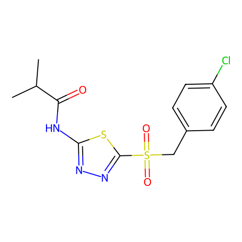N-{5-[(4-chlorobenzyl)sulfonyl]-1,3,4-thiadiazol-2-yl}-2-methylpropanamide structure