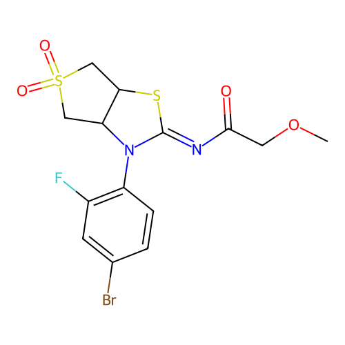 N-[(2E)-3-(4-bromo-2-fluorophenyl)-5,5-dioxidotetrahydrothieno[3,4-d][1,3]thiazol-2(3H)-ylidene]-2-methoxyacetamide structure