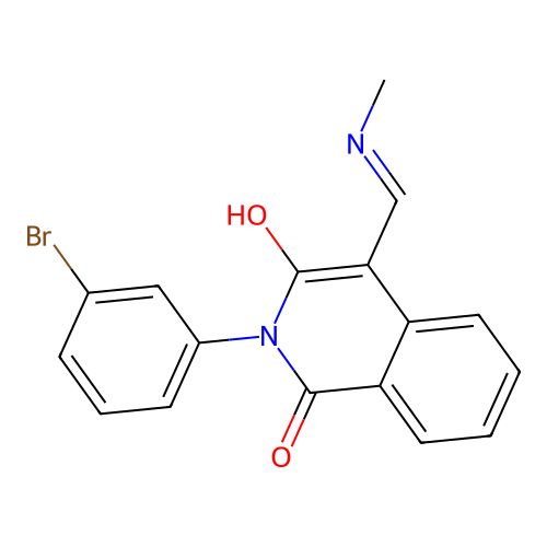 (E)-2-(3-bromophenyl)-4-((methylamino)methylene)isoquinoline-1,3(2H,4H)-dione structure