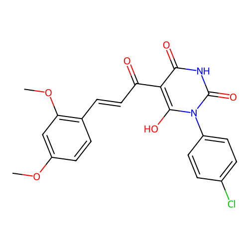 (E)-3-(4-chlorophenyl)-5-(3-(2,4-dimethoxyphenyl)acryloyl)-6-hydroxypyrimidine-2,4(1H,3H)-dione structure
