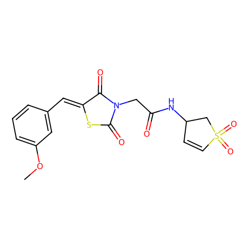 N-(1,1-dioxido-2,3-dihydrothiophen-3-yl)-2-[(5Z)-5-(3-methoxybenzylidene)-2,4-dioxo-1,3-thiazolidin-3-yl]acetamide structure