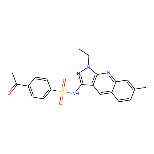 4-acetyl-N-(1-ethyl-7-methyl-1H-pyrazolo[3,4-b]quinolin-3-yl)benzenesulfonamide structure