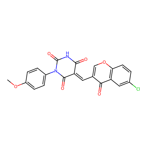 (E)-5-((6-chloro-4-oxo-4H-chromen-3-yl)methylene)-1-(4-methoxyphenyl)pyrimidine-2,4,6(1H,3H,5H)-trione structure