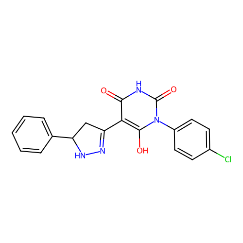 3-(4-CHLOROPHENYL)-6-HYDROXY-5-(5-PHENYL-4,5-DIHYDRO-1H-PYRAZOL-3-YL)-1,2,3,4-TETRAHYDROPYRIMIDINE-2,4-DIONE structure