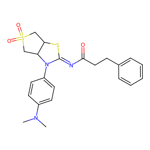 N-[(2E)-3-[4-(dimethylamino)phenyl]-5,5-dioxidotetrahydrothieno[3,4-d][1,3]thiazol-2(3H)-ylidene]-3-phenylpropanamide structure