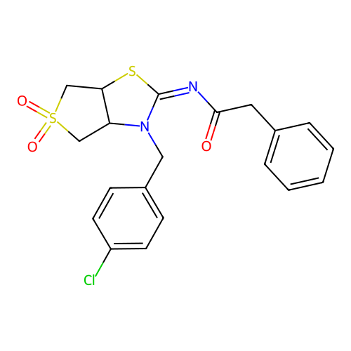 N-[(2Z)-3-(4-chlorobenzyl)-5,5-dioxidotetrahydrothieno[3,4-d][1,3]thiazol-2(3H)-ylidene]-2-phenylacetamide structure