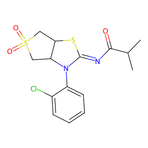 N-[(2Z)-3-(2-chlorophenyl)-5,5-dioxidotetrahydrothieno[3,4-d][1,3]thiazol-2(3H)-ylidene]-2-methylpropanamide structure