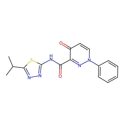4-oxo-1-phenyl-N-[5-(propan-2-yl)-1,3,4-thiadiazol-2-yl]-1,4-dihydropyridazine-3-carboxamide structure