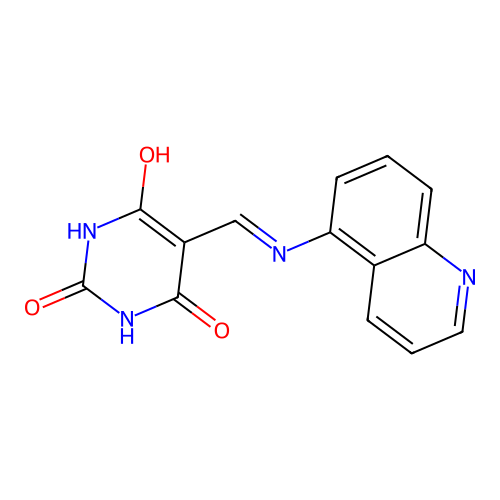 (5Z)-2,6-dihydroxy-5-[(quinolin-5-ylamino)methylidene]pyrimidin-4(5H)-one structure