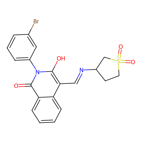 2-(3-bromophenyl)-4-[[(1,1-dioxothiolan-3-yl)amino]methylidene]isoquinoline-1,3-dione structure