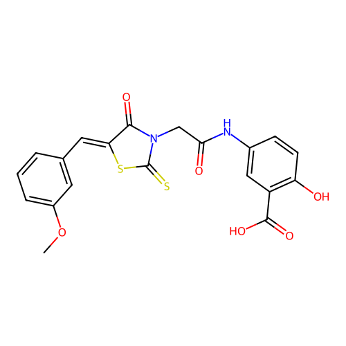(Z)-2-hydroxy-5-(2-(5-(3-methoxybenzylidene)-4-oxo-2-thioxothiazolidin-3-yl)acetamido)benzoic acid structure