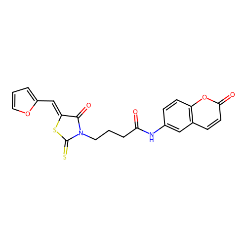 (Z)-4-(5-(furan-2-ylmethylene)-4-oxo-2-thioxothiazolidin-3-yl)-N-(2-oxo-2H-chromen-6-yl)butanamide structure