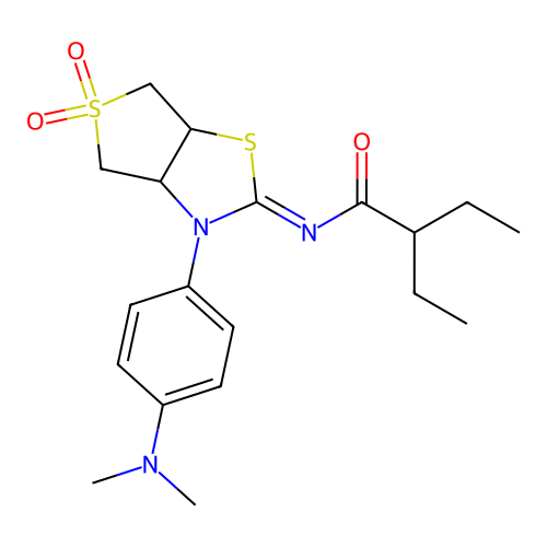 N-[(2E)-3-[4-(dimethylamino)phenyl]-5,5-dioxidotetrahydrothieno[3,4-d][1,3]thiazol-2(3H)-ylidene]-2-ethylbutanamide structure
