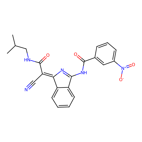 (Z)-N-(1-(1-cyano-2-(isobutylamino)-2-oxoethylidene)-1H-isoindol-3-yl)-3-nitrobenzamide structure