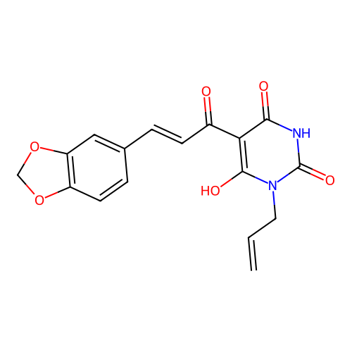 (E)-3-allyl-5-(3-(benzo[d][1,3]dioxol-5-yl)acryloyl)-6-hydroxypyrimidine-2,4(1H,3H)-dione structure