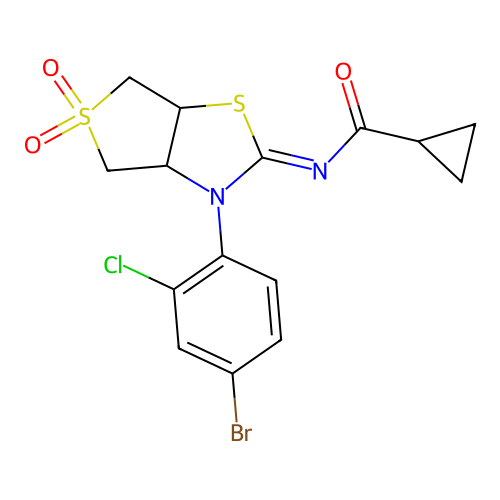N-[(2Z)-3-(4-bromo-2-chlorophenyl)-5,5-dioxidotetrahydrothieno[3,4-d][1,3]thiazol-2(3H)-ylidene]cyclopropanecarboxamide structure