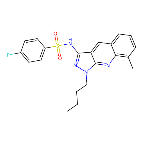 N-(1-butyl-8-methyl-1H-pyrazolo[3,4-b]quinolin-3-yl)-4-fluorobenzenesulfonamide structure