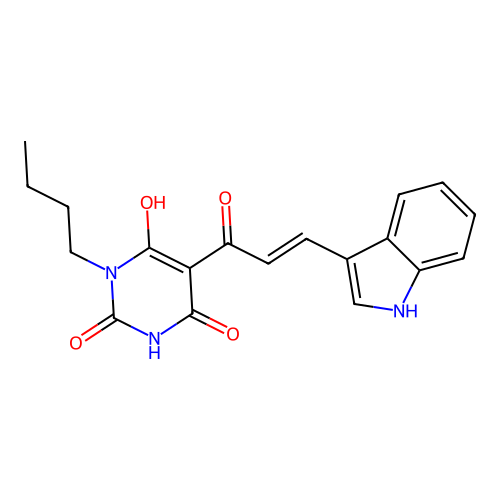 1-butyl-6-hydroxy-5-[(E)-3-(1H-indol-3-yl)prop-2-enoyl]pyrimidine-2,4-dione structure