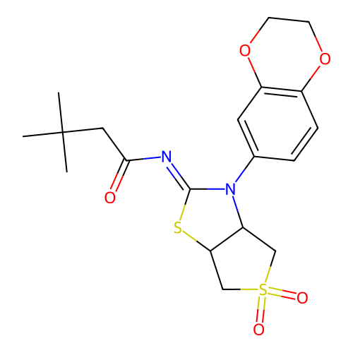 (Z)-N-(3-(2,3-dihydrobenzo[b][1,4]dioxin-6-yl)-5,5-dioxidotetrahydrothieno[3,4-d]thiazol-2(3H)-ylidene)-3,3-dimethylbutanamide structure