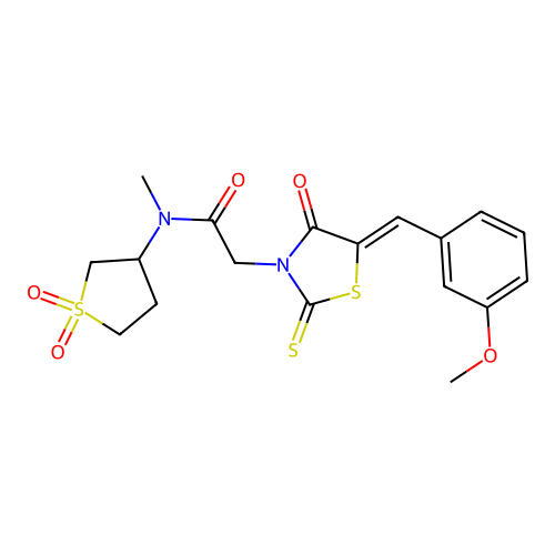 N-(1,1-dioxidotetrahydrothiophen-3-yl)-2-[(5Z)-5-(3-methoxybenzylidene)-4-oxo-2-thioxo-1,3-thiazolidin-3-yl]-N-methylacetamide structure