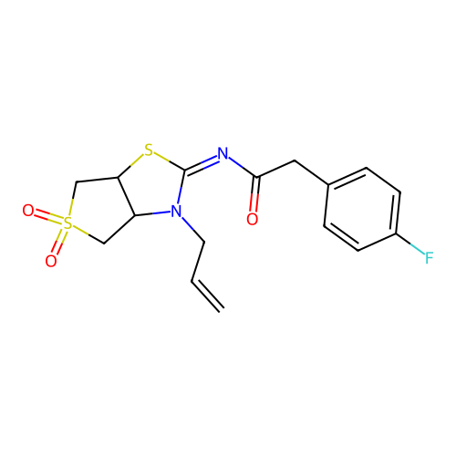 N-[(2E)-5,5-dioxido-3-(prop-2-en-1-yl)tetrahydrothieno[3,4-d][1,3]thiazol-2(3H)-ylidene]-2-(4-fluorophenyl)acetamide structure