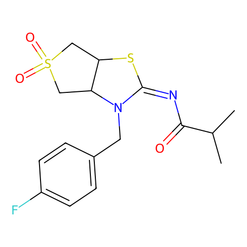 N-[(2E)-3-(4-fluorobenzyl)-5,5-dioxidotetrahydrothieno[3,4-d][1,3]thiazol-2(3H)-ylidene]-2-methylpropanamide structure