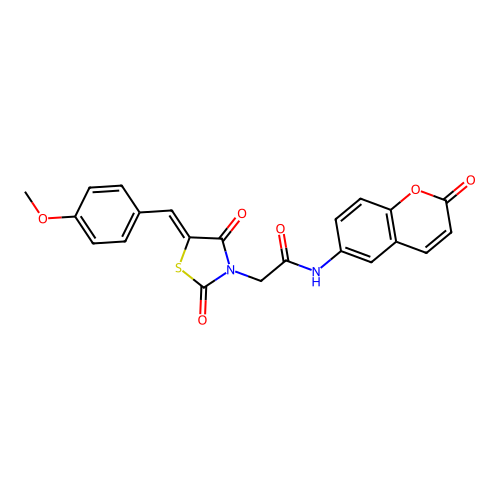 2-[(5Z)-5-(4-methoxybenzylidene)-2,4-dioxo-1,3-thiazolidin-3-yl]-N-(2-oxo-2H-chromen-6-yl)acetamide structure