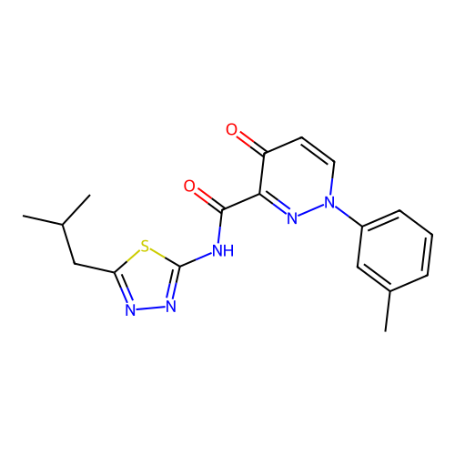 1-(3-methylphenyl)-N-[5-(2-methylpropyl)-1,3,4-thiadiazol-2-yl]-4-oxo-1,4-dihydropyridazine-3-carboxamide structure