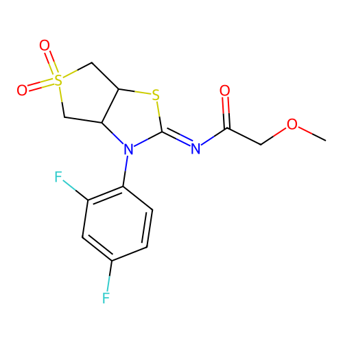 N-[(2E)-3-(2,4-difluorophenyl)-5,5-dioxidotetrahydrothieno[3,4-d][1,3]thiazol-2(3H)-ylidene]-2-methoxyacetamide structure