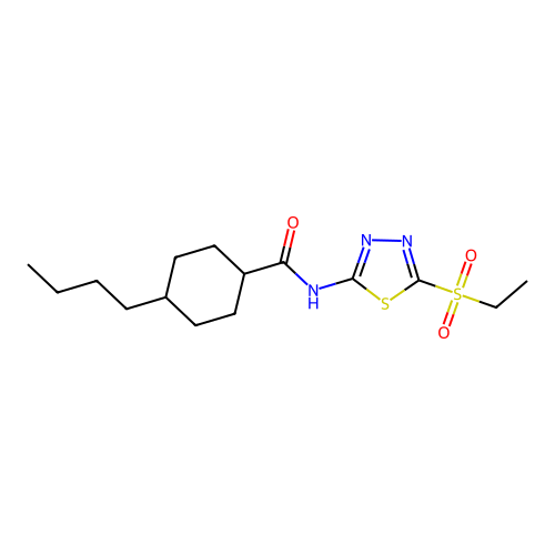 4-butyl-N-[5-(ethylsulfonyl)-1,3,4-thiadiazol-2-yl]cyclohexanecarboxamide structure