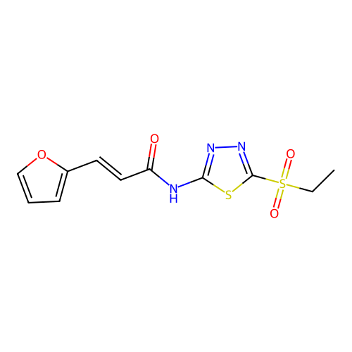 (2E)-N-[(2Z)-5-(ethylsulfonyl)-1,3,4-thiadiazol-2(3H)-ylidene]-3-(furan-2-yl)prop-2-enamide structure