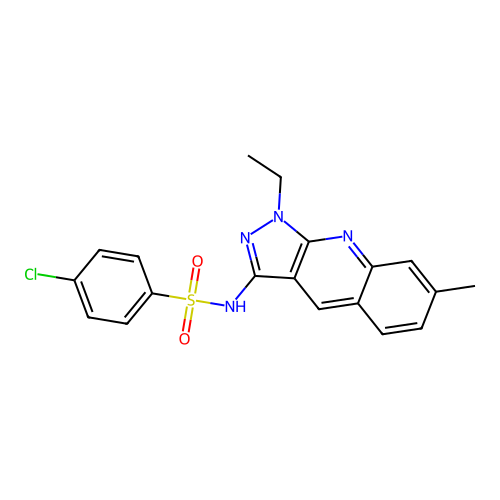 4-chloro-N-(1-ethyl-7-methyl-1H-pyrazolo[3,4-b]quinolin-3-yl)benzenesulfonamide structure