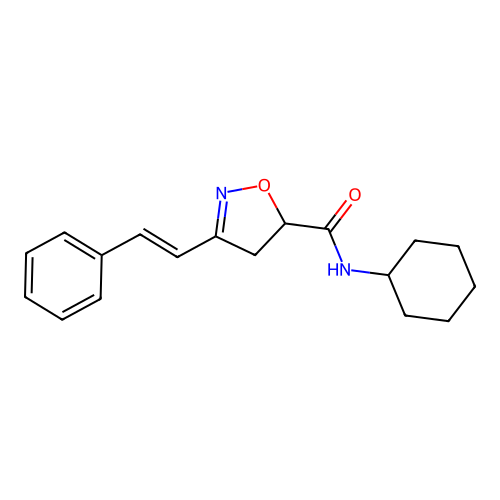 N-cyclohexyl-3-[(E)-2-phenylethenyl]-4,5-dihydro-1,2-oxazole-5-carboxamide structure