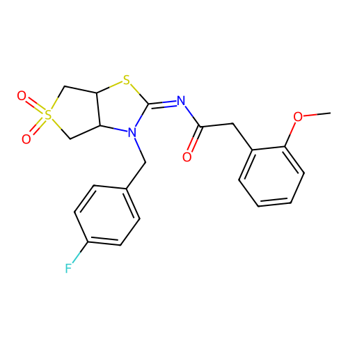N-[(2E)-3-(4-fluorobenzyl)-5,5-dioxidotetrahydrothieno[3,4-d][1,3]thiazol-2(3H)-ylidene]-2-(2-methoxyphenyl)acetamide structure