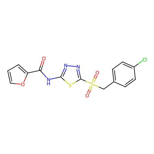 N-{5-[(4-chlorobenzyl)sulfonyl]-1,3,4-thiadiazol-2-yl}furan-2-carboxamide structure