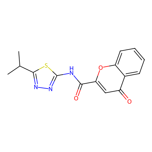 4-oxo-N-[5-(propan-2-yl)-1,3,4-thiadiazol-2-yl]-4H-chromene-2-carboxamide structure