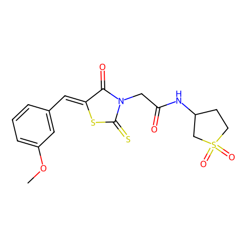 N-(1,1-dioxidotetrahydrothiophen-3-yl)-2-[(5Z)-5-(3-methoxybenzylidene)-4-oxo-2-thioxo-1,3-thiazolidin-3-yl]acetamide structure