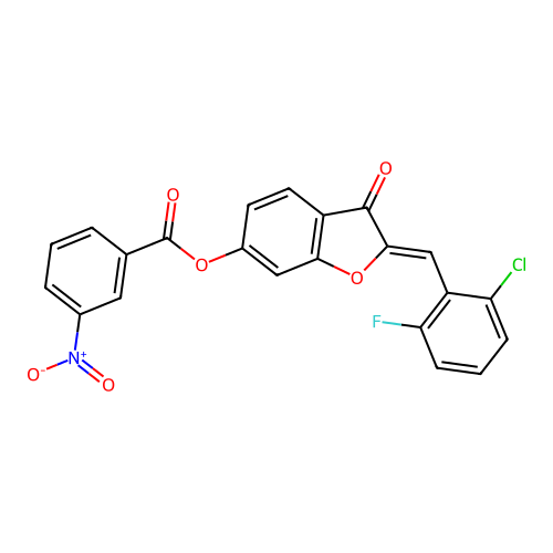 (2Z)-2-(2-chloro-6-fluorobenzylidene)-3-oxo-2,3-dihydro-1-benzofuran-6-yl 3-nitrobenzoate structure