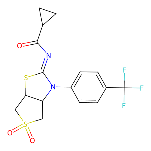 (Z)-N-(5,5-dioxido-3-(4-(trifluoromethyl)phenyl)tetrahydrothieno[3,4-d]thiazol-2(3H)-ylidene)cyclopropanecarboxamide structure