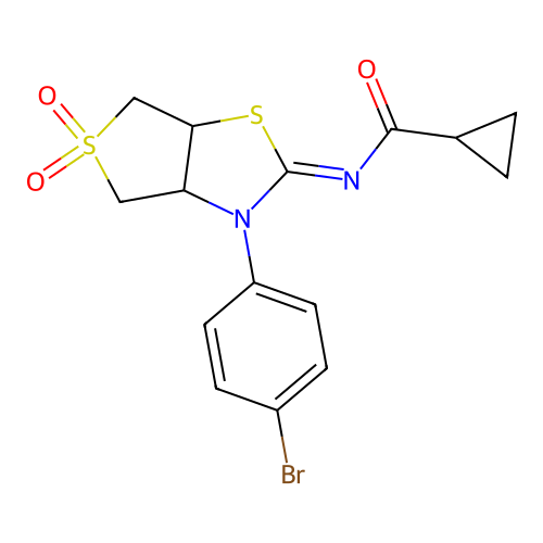 N-[(2Z)-3-(4-bromophenyl)-5,5-dioxidotetrahydrothieno[3,4-d][1,3]thiazol-2(3H)-ylidene]cyclopropanecarboxamide structure